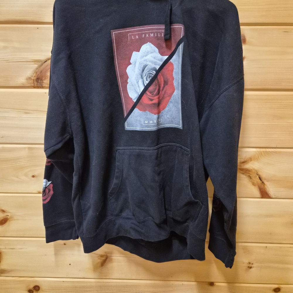 Black Graphic Rose Hoodie Sweatshirt